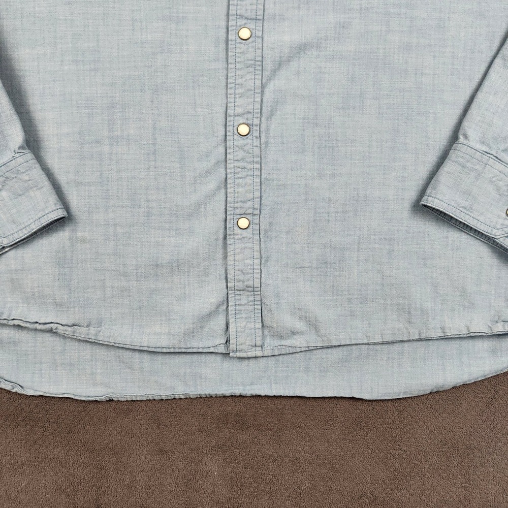 Stio Eddy Shirt Mens XXL Blue Chambray Organic Cotton Long Sleeve Western Snap - Picture 3 of 12